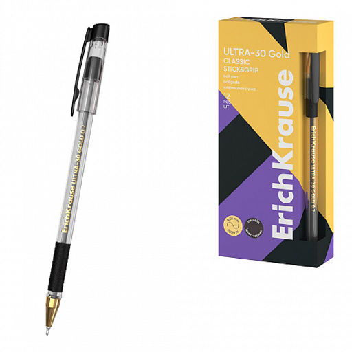 Цена за 12 шт. Ручка шариковая ErichKrause ULTRA-30 Gold Stick&Grip Classic 0.7, Super Glide Technology, цвет чернил красный (в коробке по 12 шт.)  фото 3