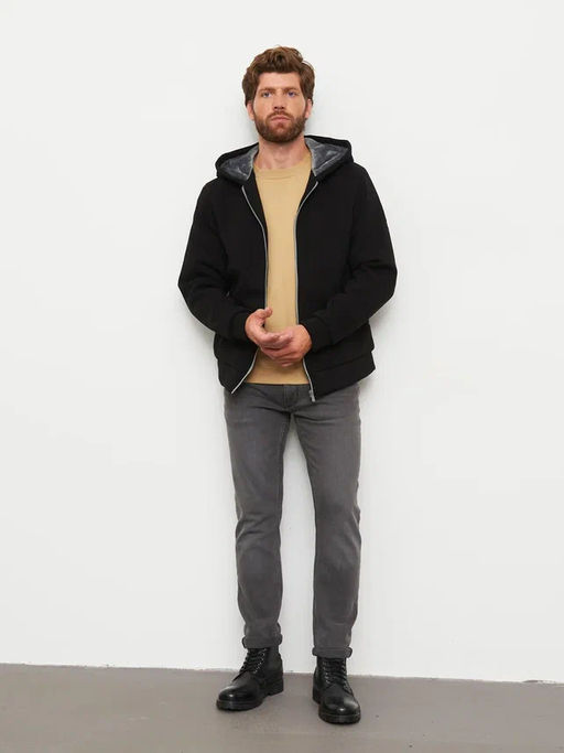 Акция -10%!!! М-34 Куртка-толстовка мужская на меховой подкладке (черный)