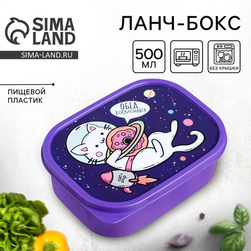 Ланч - бокс прямоугольный Кот в космосе, 500 мл
