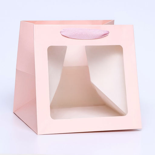 Цена за 2 шт. Пакет подарочный, крафт, с окном, Розовый, 20?20?20 см - UPAK LAND фото 2