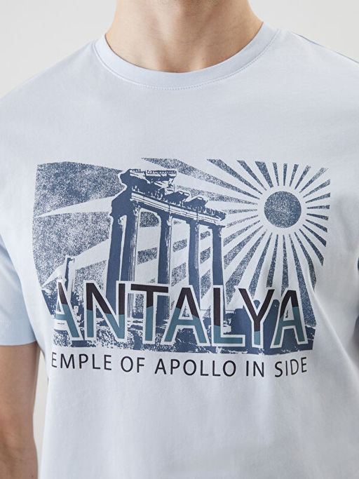 Bisiklet Yaka Antalya Bask?l? Penye Erkek Ti??rt