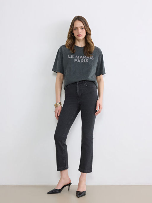 Paris Bask?l? Ta?l? Oversize Kad?n Ti??rt