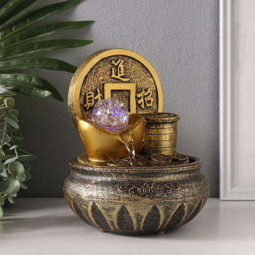 Фонтан настольный с подсветкой «Монета. Богатство», 16×16×20 см