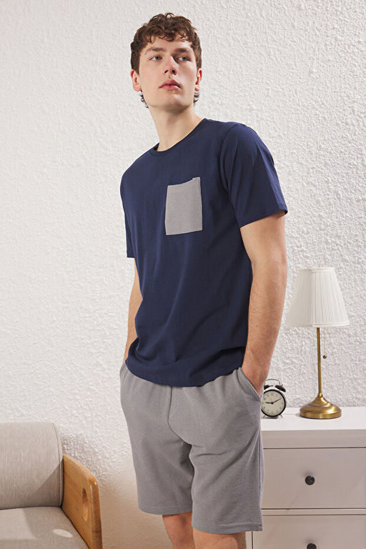 Lacivert Gri Regular Fit Dokulu _ortlu _rme Pijama Tak_m_ TMNSS25PT00021 - Trendyolmilla фото 2