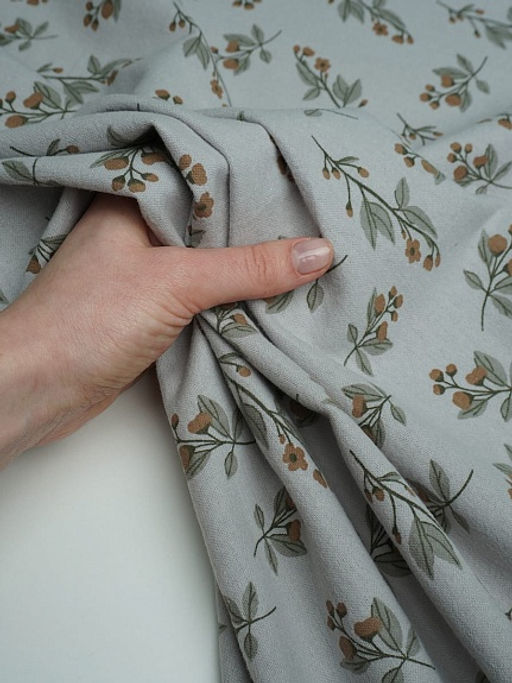 Теплый хлопок Осенние веточки цв.серый с мятным оттенком, ш.1.5м, хлопок-100%, 160гр/м.кв - Купава фото 2