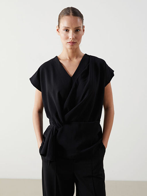 Kruvaze Yaka Krep Kad?n Bluz