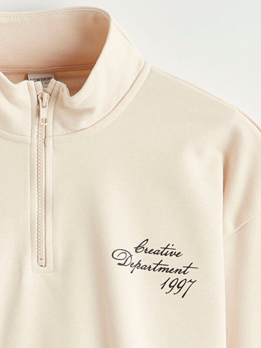 Dik Yaka Bask?l? Erkek ?ocuk Sweatshirt