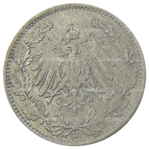 Монета 1/2 марки 1918 года J Германия