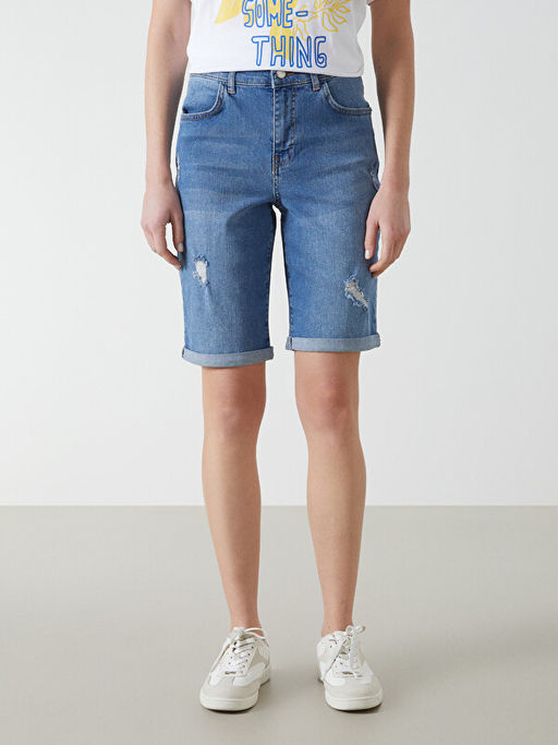 Normal Bel Bermuda Fit Kad?n Jean ?ort