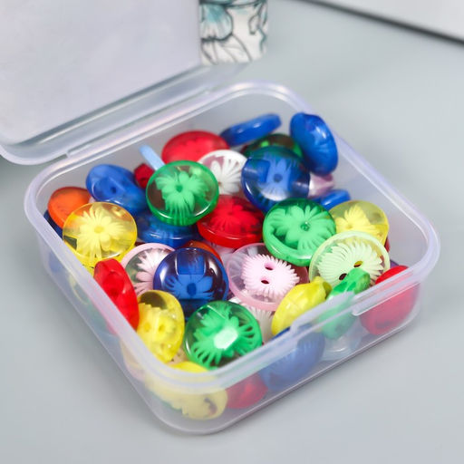 Пуговицы пластик 2 прокола "Полупрозрачная вспышка" 1,4х1,4 см набор 60 шт МИКС 2,5х5х5,7 см 90957