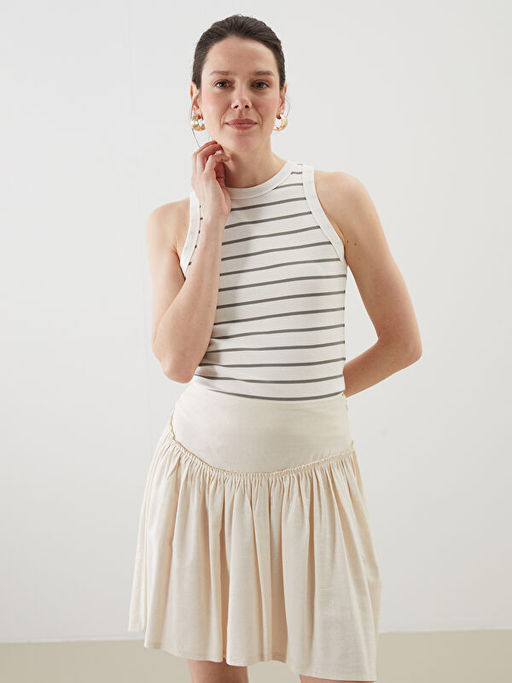 Bisiklet Yaka ?izgili Kad?n Atlet