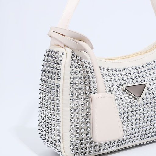 Сумка-багет на молнии, цвет бежевый/серые стразы - Simaland фото 5