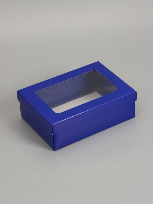 Цена за 5 шт. Коробка складная, крышка-дно, с окном, синяя, 24 х 17 х 8 см