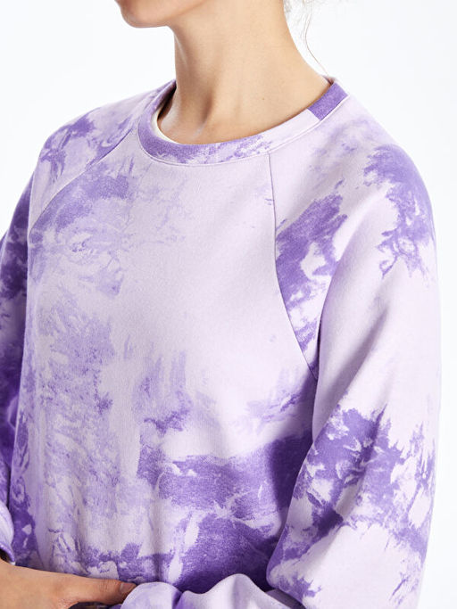 Bisiklet Yaka Batik Desenli Kad?n Kal?n Sweatshirt