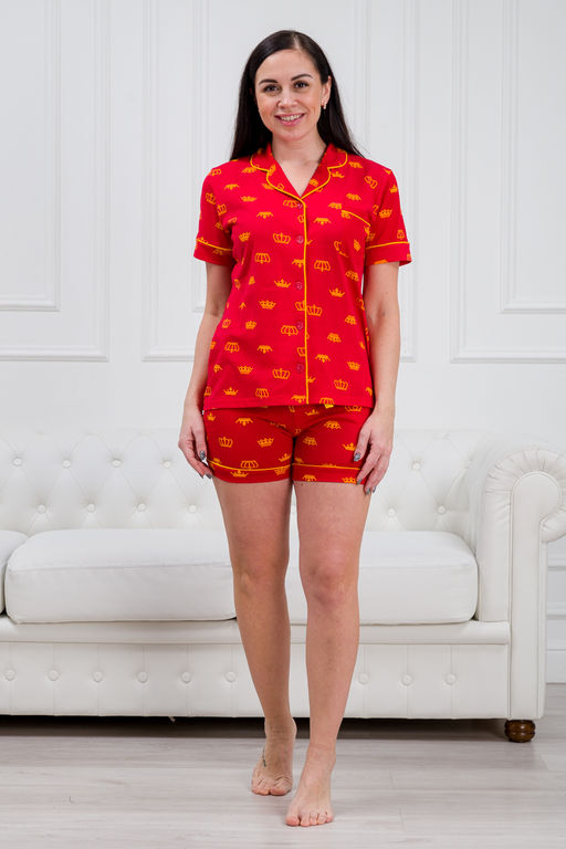 Пижама женская из жакета и шорт из кулирки Мальвина короны, красный - Амадэль фото 3
