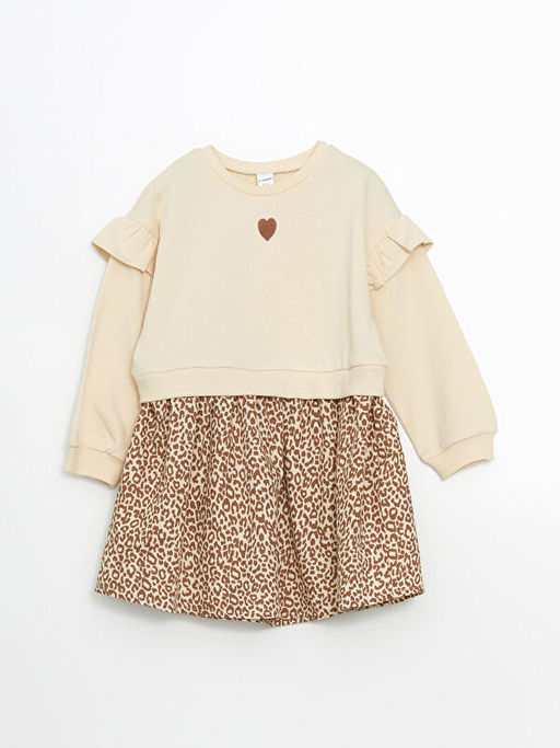 Bisiklet Yaka Leopar Desenli K?z ?ocuk Elbise