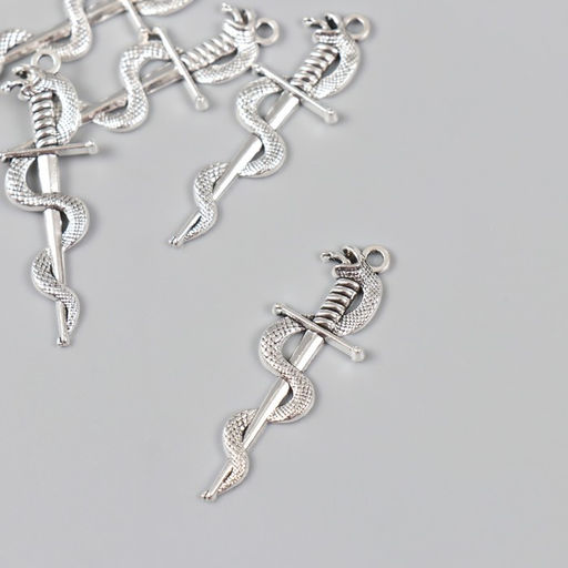 Цена за 8 шт. Декор для творчества металл "Змея на мече" серебро 3,7х1,2 см