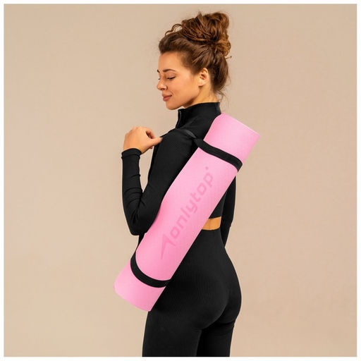 Коврик для фитнеса и йоги ONLYTOP, 183×61×0.6 см, цвет серый/розовый