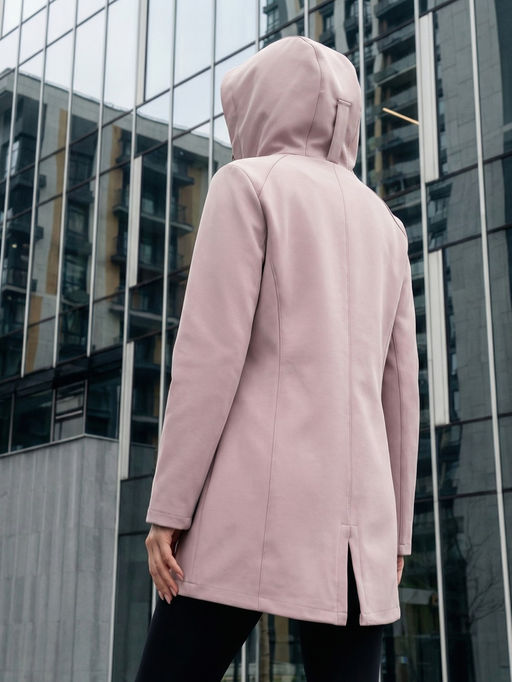 Парка женская софтшелл виндстоппер удлинённая с капюшоном розового цвета 9618_1R