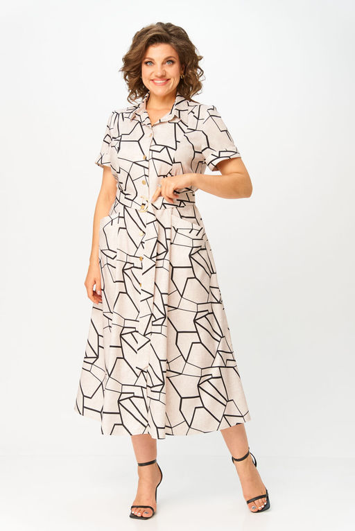 Платье Swallow 844.2 льняной, принт чёрная геометрия