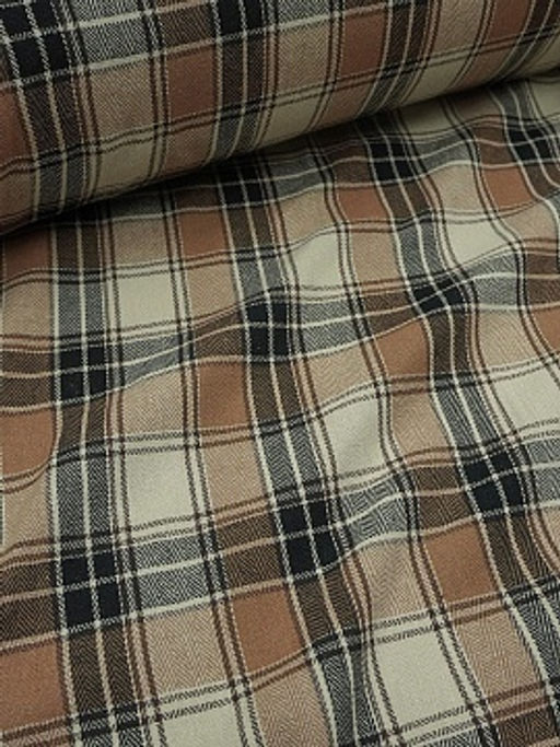 Фуле Клетка цв.карамельно-коричневый/бежевый/черный, ш.1.45м, хлопок-95%, п/э-5%, 150гр/м.кв