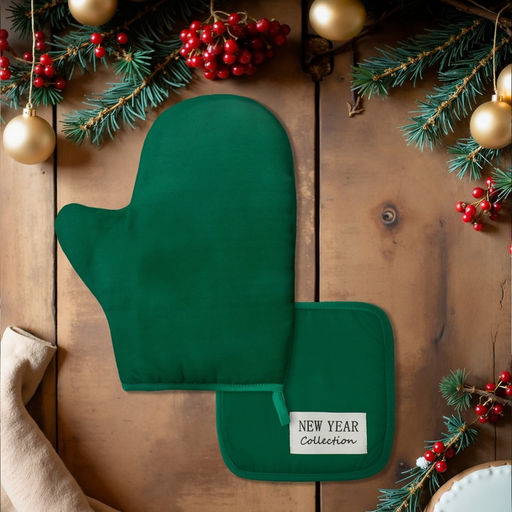 Набор кухонный «Этель» New year collection цвет зелёный, варежка 18×29 см, прихватка 19×19 см,100% хлопок