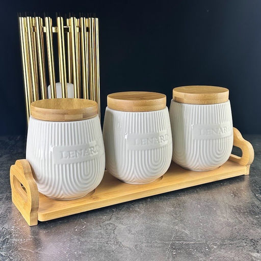 140-073 Набор из 3 банок 320мл на подставке BAMBOO в под.уп.(х16)Фарфор