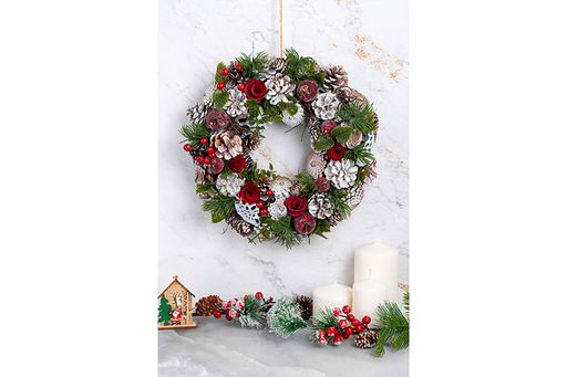 Новогоднее украшение венок 34*34*8 см Снежная фантазия круг