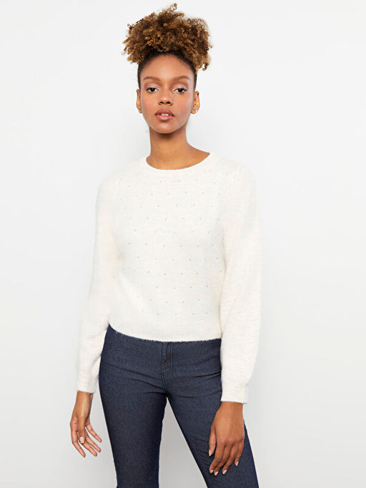 Bisiklet Yaka Pul Bask?l? Uzun Kollu Kad?n Triko Kazak - Waikiki фото 2