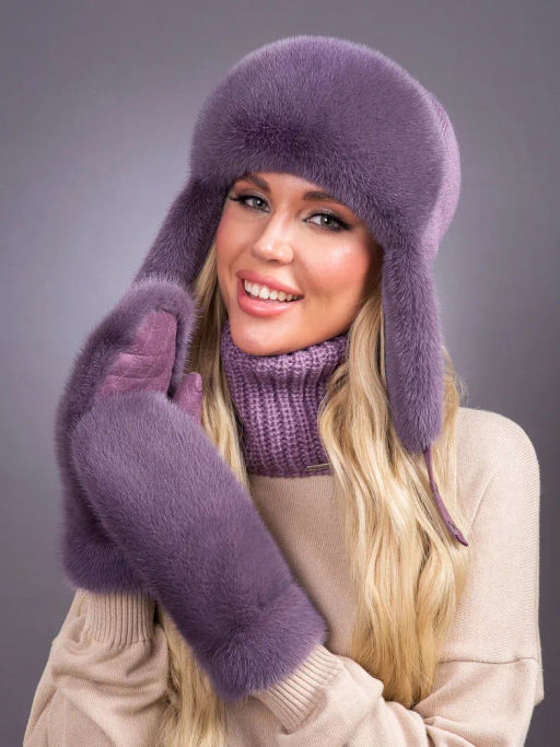 Ушанка норка трикотаж клевер - Davidovfox фото 4