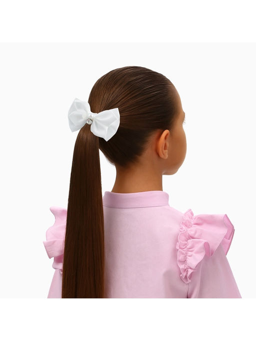 Цена за 6 шт. Бант для волос на резинке «Школьница», двойной, бусинки, 7.5 см, белый