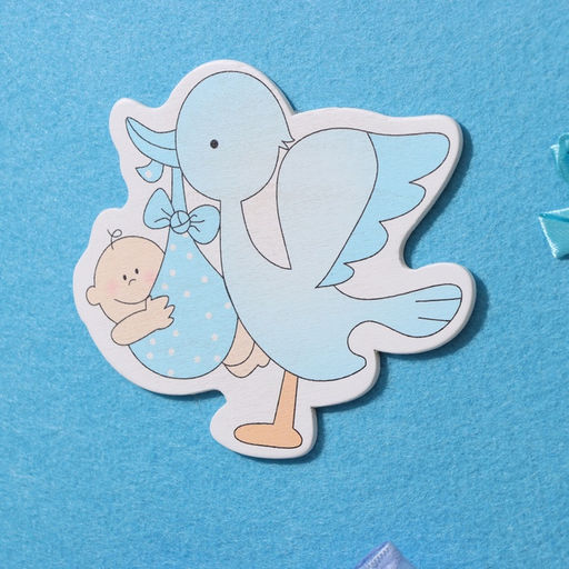 Украшение на гендер пати «Подвеска Аист с мальчиком», 27×27×46 см, голубое