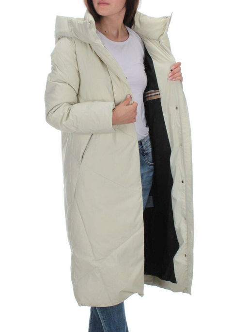 22339 BEIGE Пальто стеганое зимнее женское (200 гр. холлофайбера) - Фабричный китай фото 6