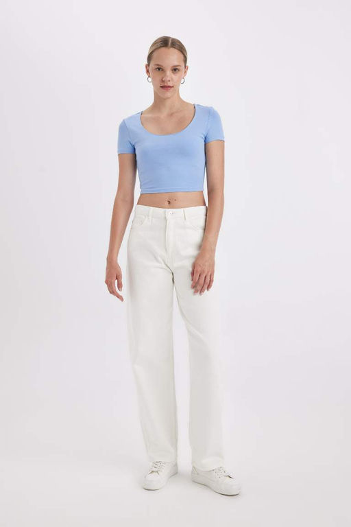 Базовая футболка с короткими рукавами и U-образным вырезом - Defacto фото 2