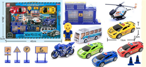 Набор "Fenming" 13 предм. "Полицейский участок + техника 5шт. + знаки и фигурка" (399-152D2) в коробке 42*5*28см