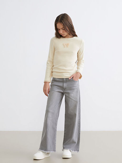 Bisiklet Yaka Fiyonk Detayl? K?z ?ocuk Ti??rt