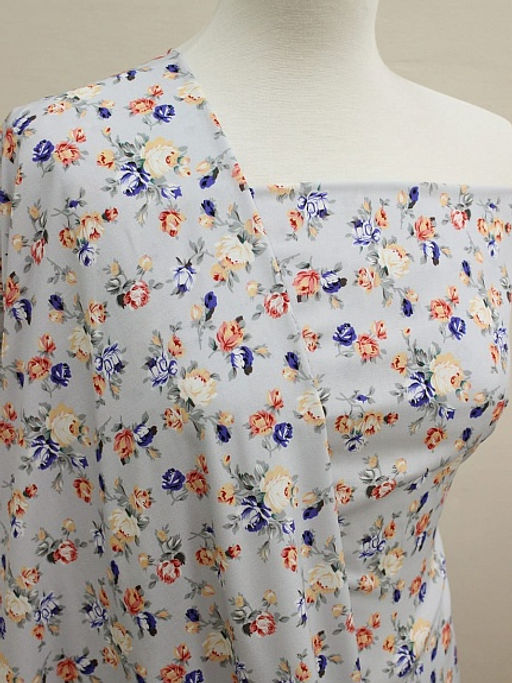 Штапель Премиум Винтажные букетики из роз на св.серо-фиолетовой дымке, 1.45м, вискоза-100% - Купава фото 12