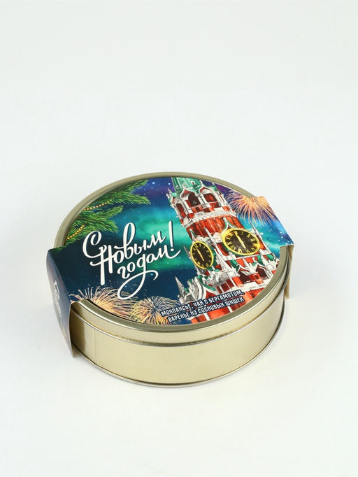 Подарочный набор новогодний в железной банке «С Новым годом»: монпансье 100 г, чай чёрный 50 г, варенье 30 г, открытка