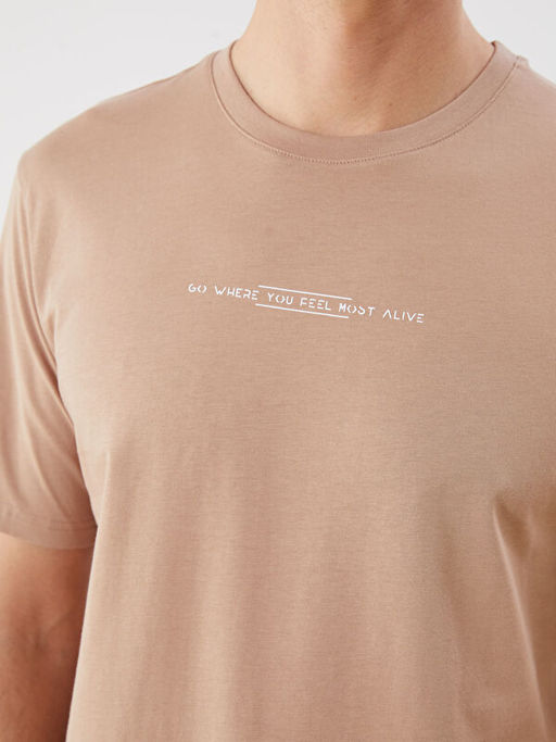 Bisiklet Yaka Bask?l? Penye Erkek Ti??rt