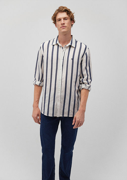 Lacivert Cizgili Gomlek - Mavi фото 2