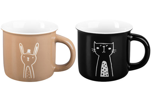 Набор 2 кружек 400 мл 12,5*9,5*8,8 см "Кот и Заяц" фарфор NEW BONE CHINA