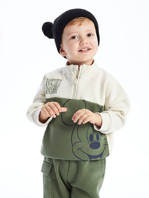 Dik Yaka Uzun Kollu Mickey Mouse Bask?l? Erkek Bebek Sweatshirt ve E?ofman Alt 2li Tak?m - Waikiki фото 3