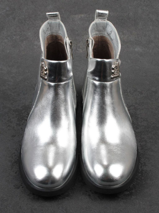 01-B48B-87C GREY/SILVER Ботинки демисезонные женские (натуральная кожа, байка)
