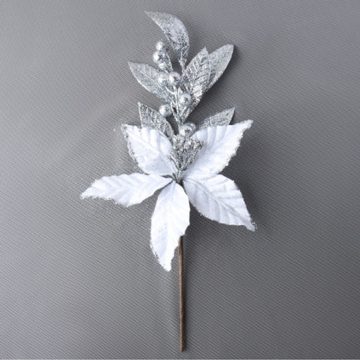 Цена за 1 шт. Цветок декоративный Пуансеттия белая с серебром / P8 /уп 48/480/Новый год - Галеонтрейд фото 2