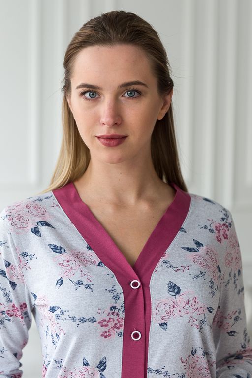 Пижама женская из жакета и брюк из кулирки Эльза цветы, брусничный - Амадэль фото 5