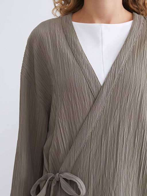 Kruvaze Yaka Dokulu Oversize Kad?n Kimono