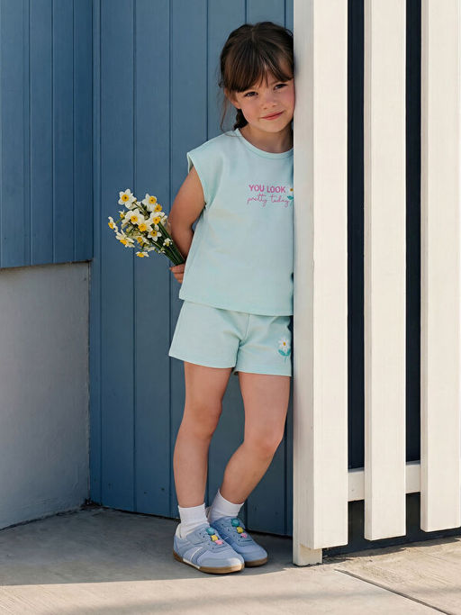 Bask?l? K?z ?ocuk Soft Touch Ti??rt ve ?ort