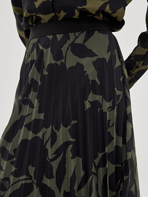 Beli Lastikli Desenli Pileli Kad?n Etek