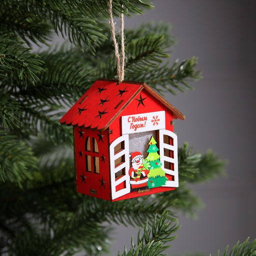 Ёлочная игрушка Дед Мороз у ёлки, 8x7x6 см, 1 LED, от батареек, свечение тёплое белое - Luazon lighting фото 2