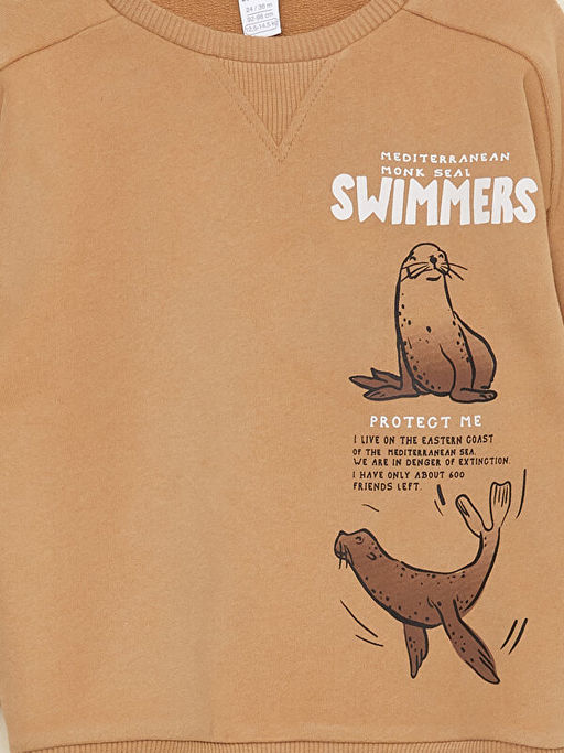 Bisiklet Yaka Uzun Kollu Bask?l? Erkek Bebek Sweatshirt